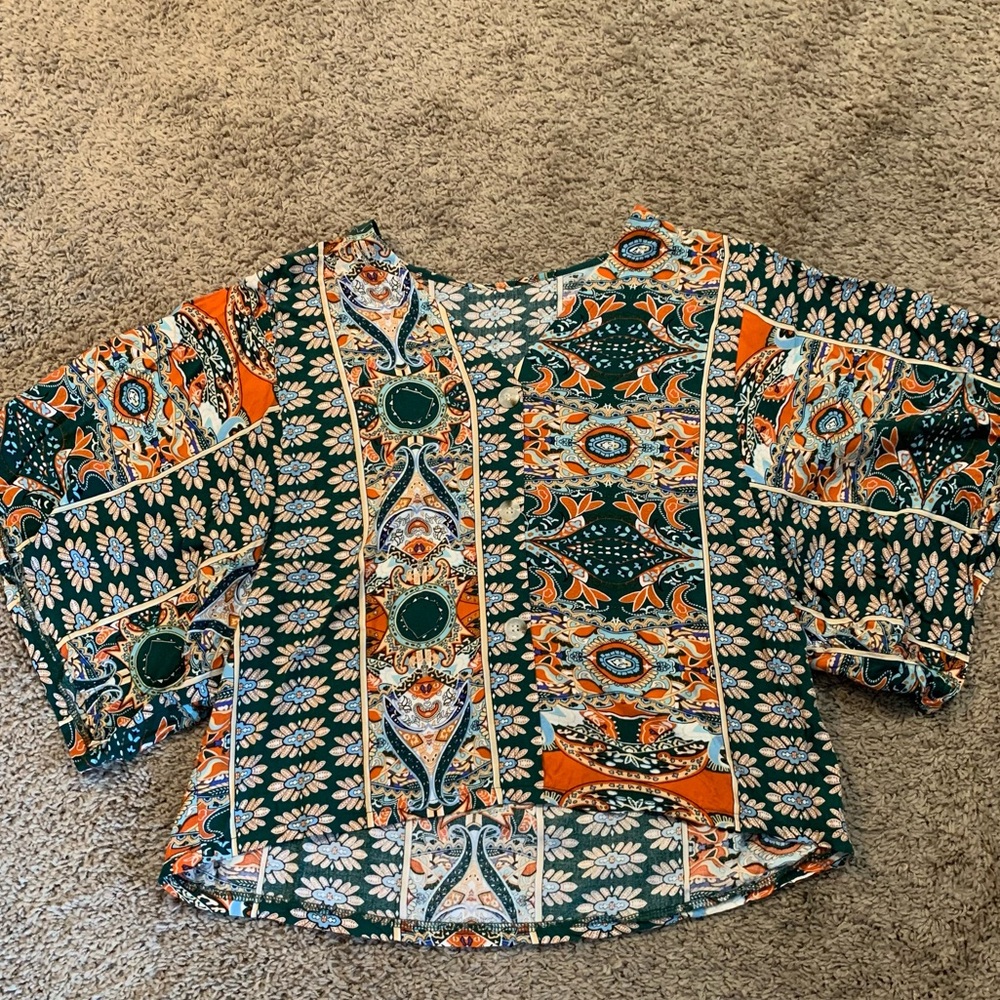 Shein Boho Crop Blouse Top Medium